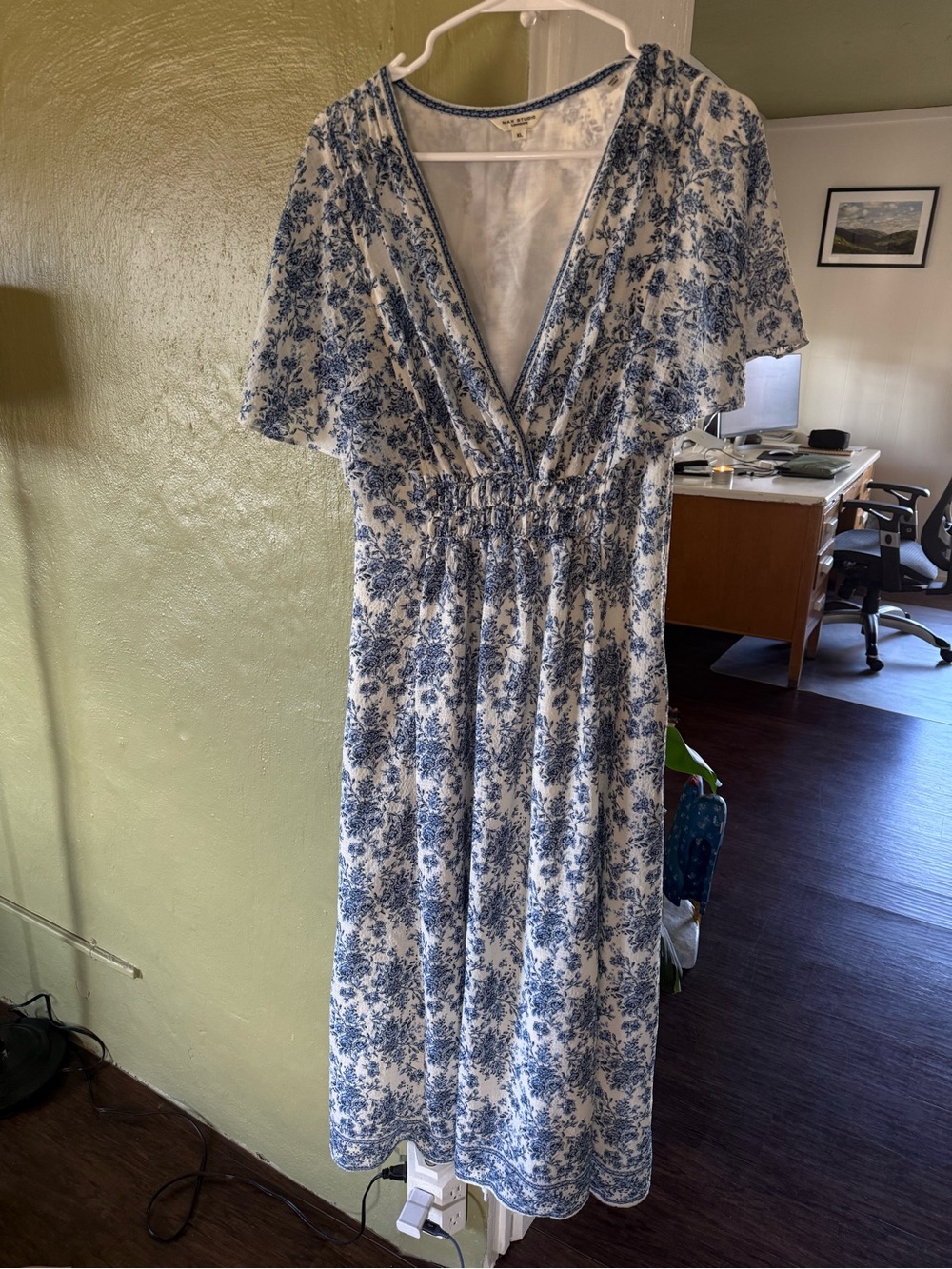 Max Studio White Dress with Blue Floral Print